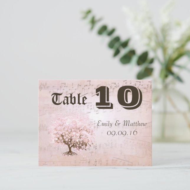 Simply Pink Heart Leaf Tree Table Number Postcard (Standing Front)