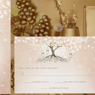 Simply Pink Heart Leaf Tree Wedding RSVP Card