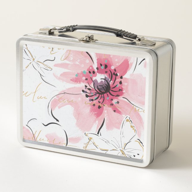 Simply Pink | Watercolor Floral Metal Lunch Box (Front)