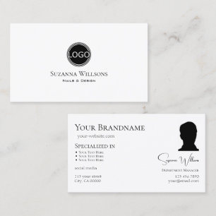 Simply Plain White Black Point with Logo and Photo Business Card