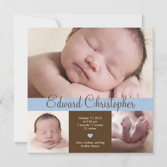 Simply Precious Birth Announcement - Blue (Front)