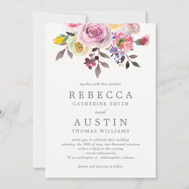Simply Pretty Floral Wedding Invitation (Front)