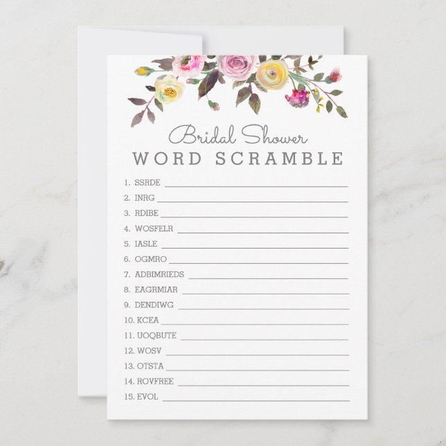 Simply Pretty Word Scramble Shower Game Card (Front)