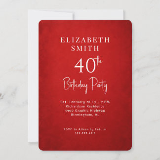 Simply Red Birthday Party Any Age Invitation