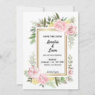 Simply Romantic Pink Rose Floral Flora Wedding Save The Date