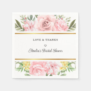 Simply Romantic Pink Rose Floral Love And Thanks Napkin