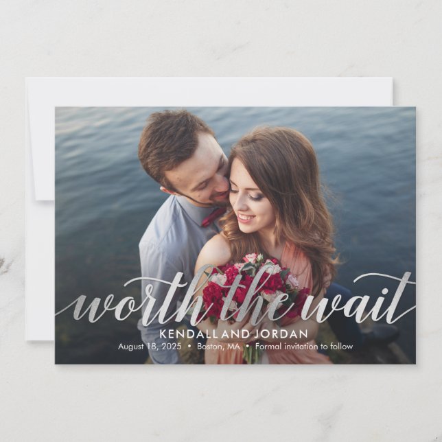 Simply Romantic Worth The Wait Save The Date Card (Front)
