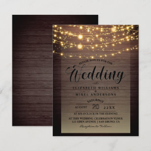 Simply Rustic Wood Dark Lights String wedding Invitation