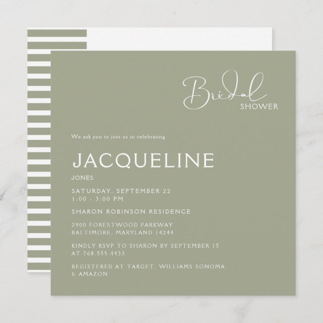 Simply Sage Square Bridal Shower Invitation (Front/Back)