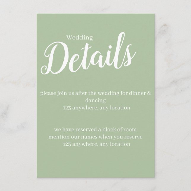 simply simple light green Wedding enclosure card (Front)