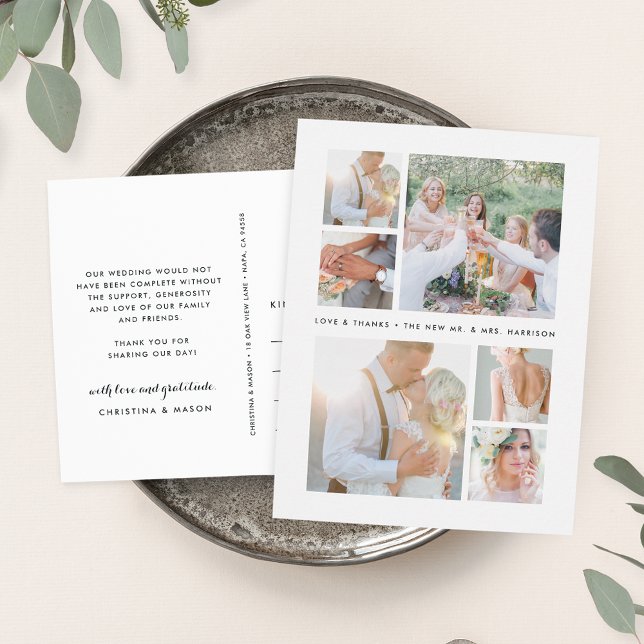 Simply Stated | Wedding Photo Collage Thank You Postcard (Creator Uploaded)