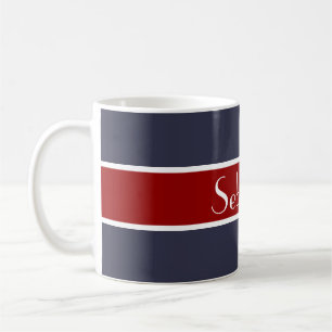 Simply Stripes dark red + your backgr. & Name Coffee Mug