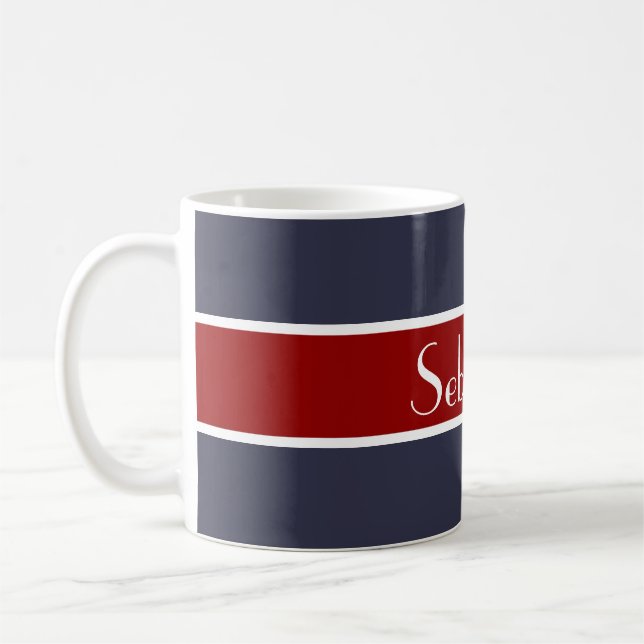 Simply Stripes dark red + your backgr. & Name Coffee Mug (Left)