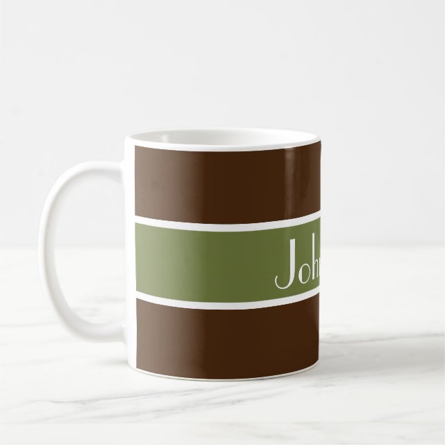 Simply Stripes olive green + your backgr. & Name Coffee Mug (Left)