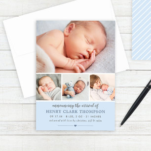Simply Sweet Blue Baby Boy Photo Collage Birth Announcement