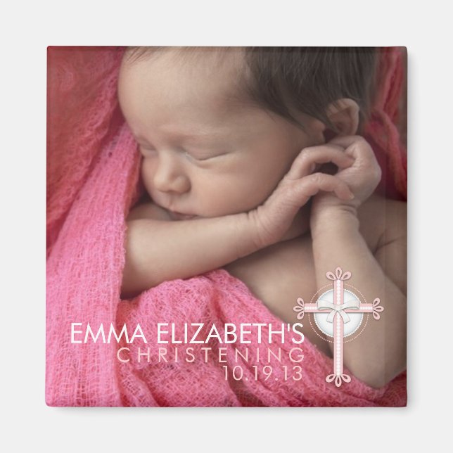 Simply Sweet Cross Christening Photo Keepsake Magnet (Front)