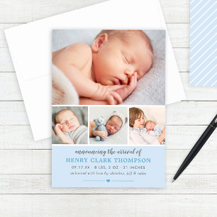 Simply Sweet Pale Blue Baby Boy Photo Collage Birt Announcement