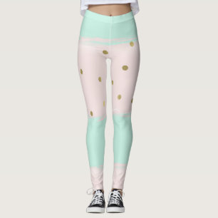 Simply Sweet Peach Mint Gold Stripes Confetti Leggings