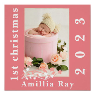 Simply Sweet Pink Baby Girl Photo  1st christmas Poster