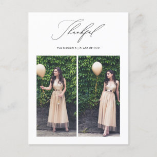 Simply Thankful Graduation Two Photo Thank You Postcard