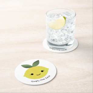 Simply the Zest Cute Kawaii Lemon  Round Paper Coaster