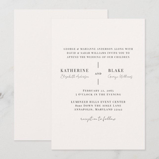 Simply Us Light Champagne Modern Wedding Invitation (Front/Back)