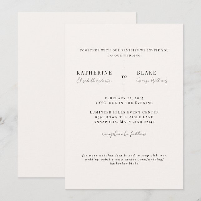 Simply Us Light Champagne Website Wedding II Invitation (Front/Back)