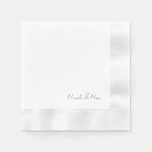 Simply White Modern Script Names Coined Napkin (Front)