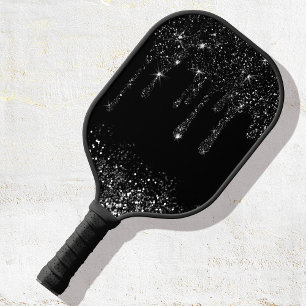 simulated black dripping glitter pickleball paddle
