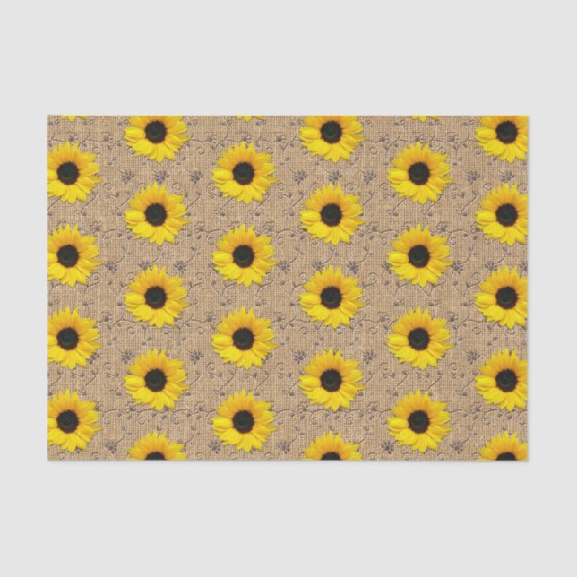 Simulated Burlap Lace Yellow Sunflower Rustic Tissue Paper (Front)