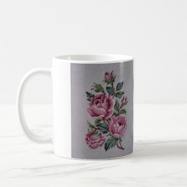 Simulated Embroidered Floral Coffee Mug (Left)