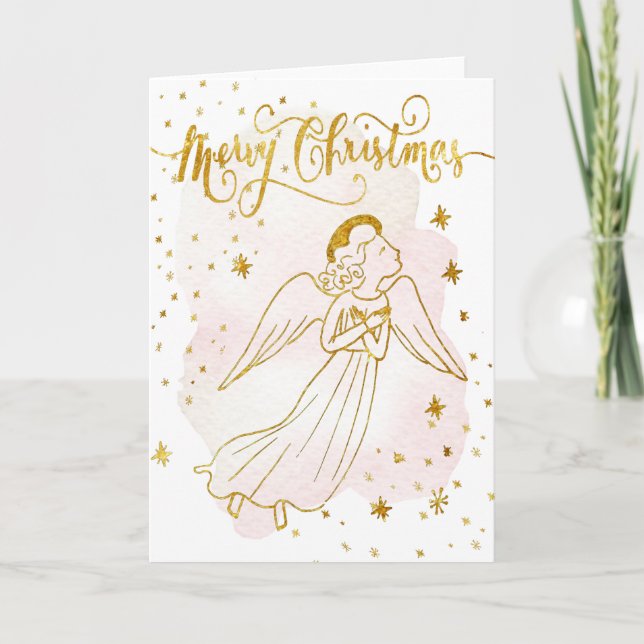 simulated foil angel Merry Christmas card (Front)