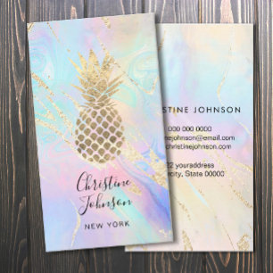simulated foil pineapple on FAUX iridescence Business Card
