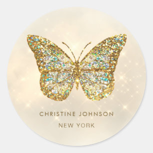 simulated glitter butterfly classic round sticker