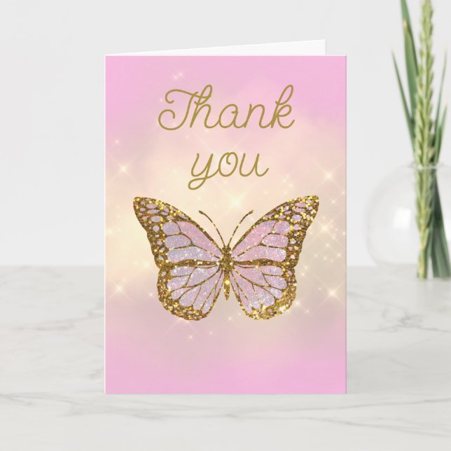simulated glitter butterfly thank you card (Front)