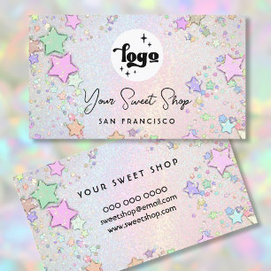 simulated glitter delicate pastel rainbow business card