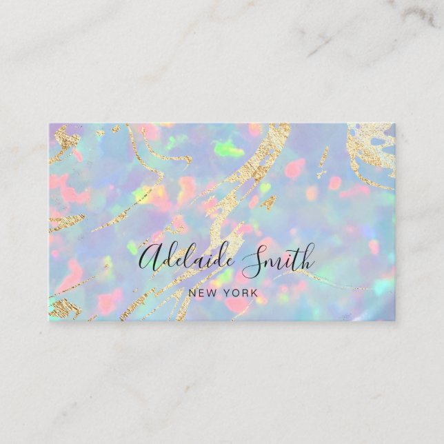 simulated glitter details FAUX holographic opal Business Card (Front)