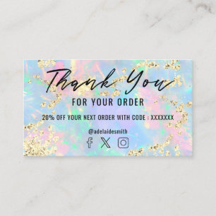 simulated glitter faux iridescent opal thank you business card