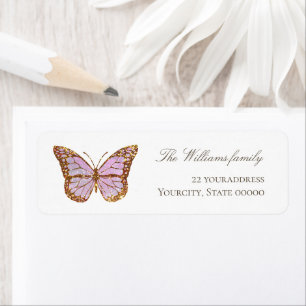 simulated glitter lavender butterfly label