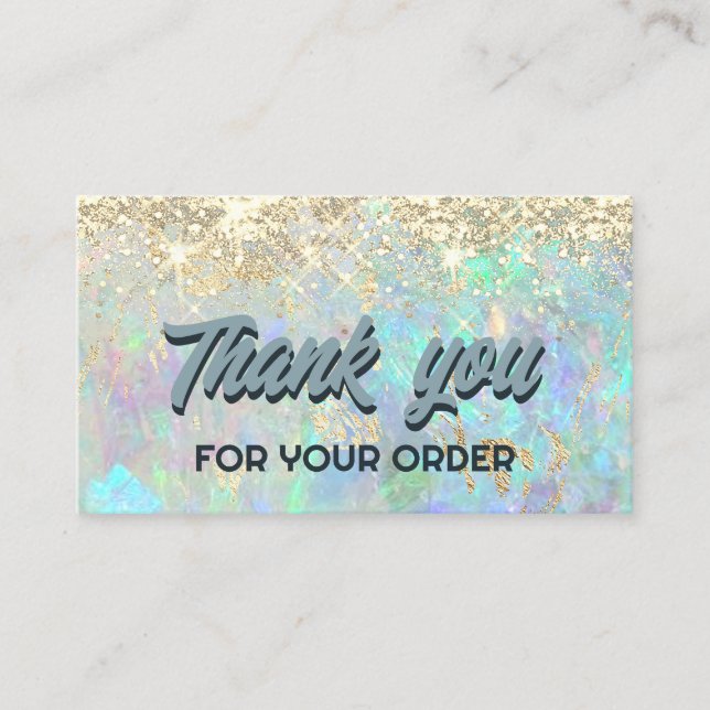 simulated glitter opal thank you business card (Front)