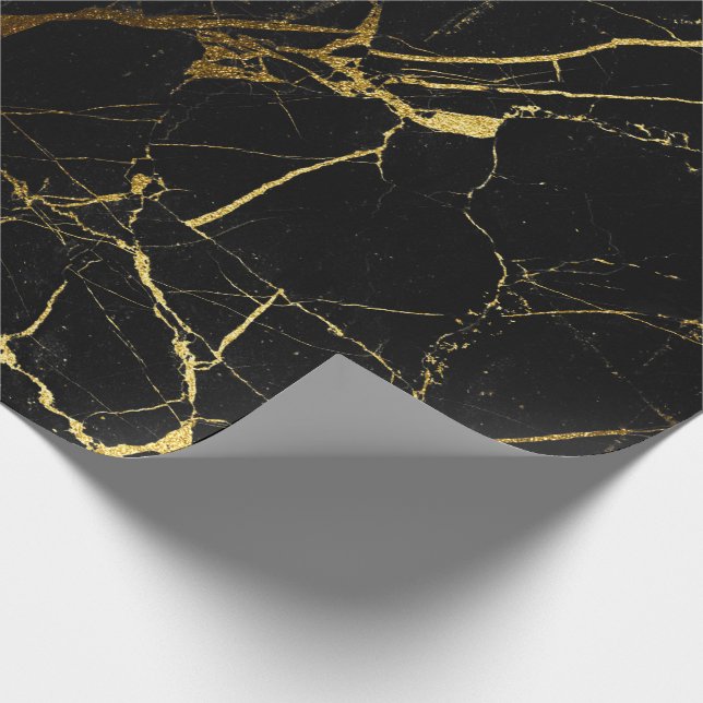 simulated gold glitter black marble wrapping paper (Corner)