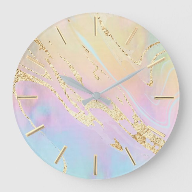 simulated gold glitter on FAUX holographic Large Clock (Front)