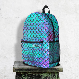 simulated iridescence mermaid scale printed backpack
