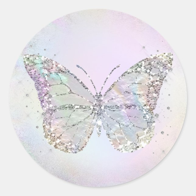 simulated iridescent foil butterfly classic round sticker (Front)