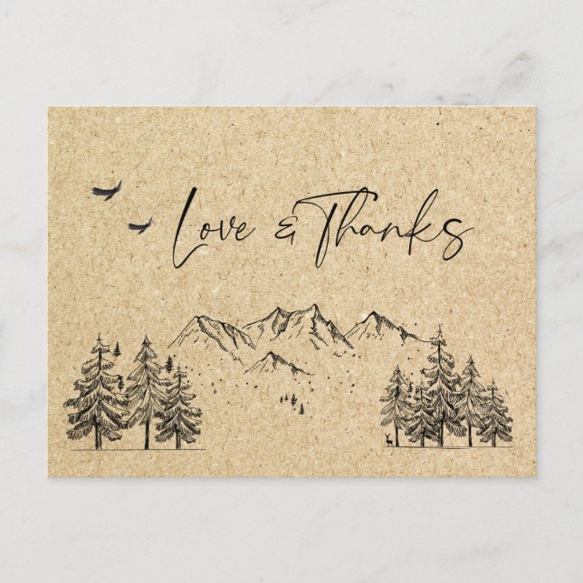 Simulated Kraft Paper Forest Mountains Thank You Postcard (Front)