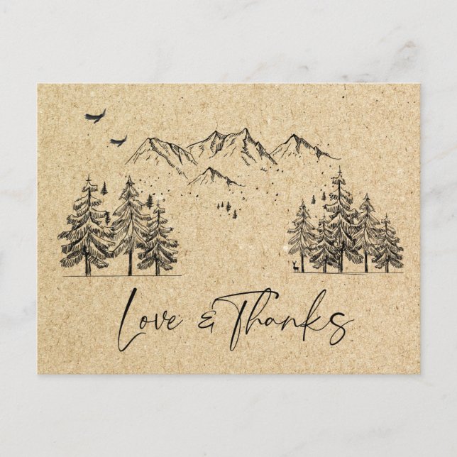Simulated Kraft Paper Forest Mountains Thank You Postcard (Front)