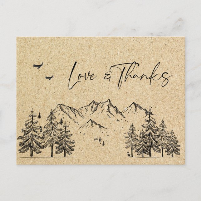 Simulated Kraft Paper Forest Mountains Thank You Postcard (Front)