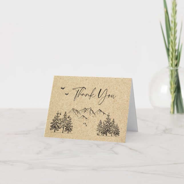 Simulated Kraft Paper Forest Mountains Wedding Thank You Card (Front)