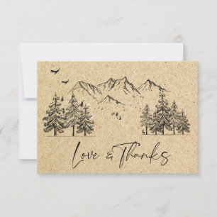 Simulated Kraft Paper Hand Drawn Mountains Wedding Thank You Card