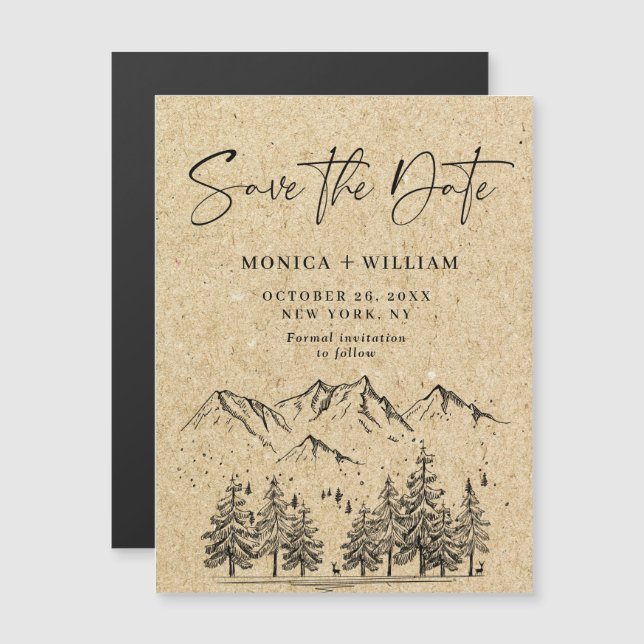 Simulated Kraft Paper Save the Date Magnetic Card (Front/Back)